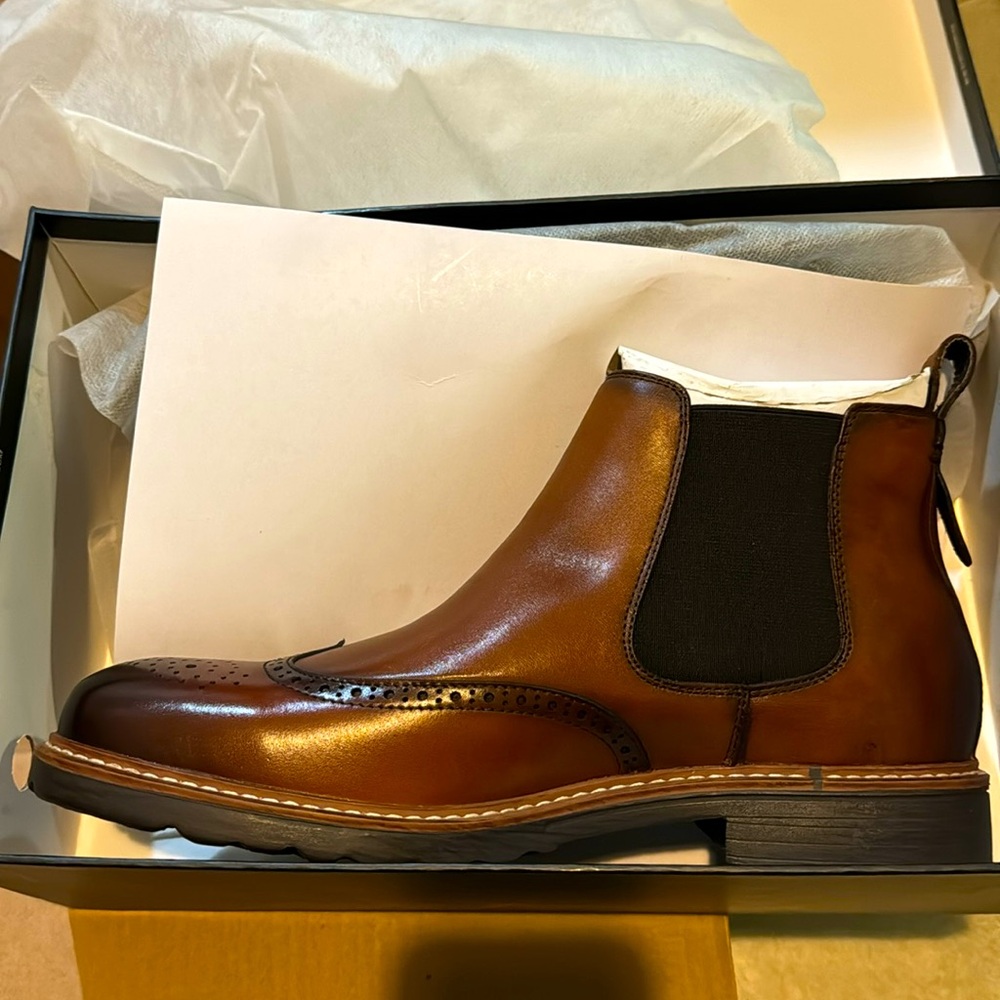 Jousen Men's Chelsea Boots Leather Retro Brogue Chukka Ankle Boots